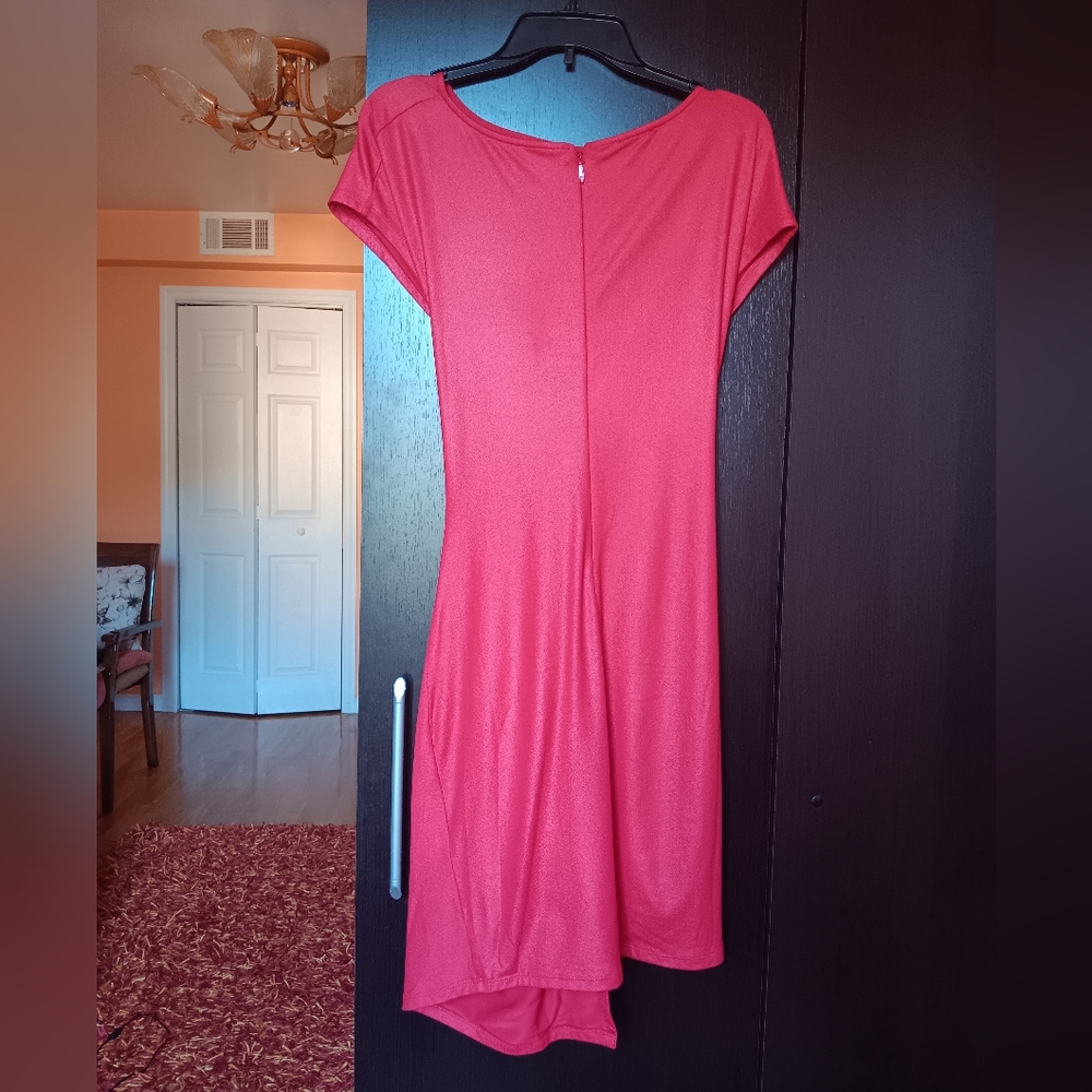 Bebe Red Ruched Dress with Cut-Out - Picture 2 of 5